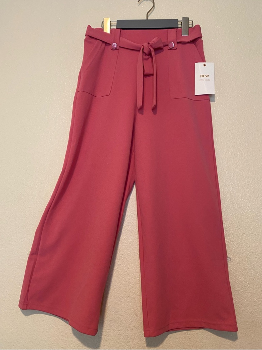 Wide-Leg Tie-Waist Pants in Rose Pink